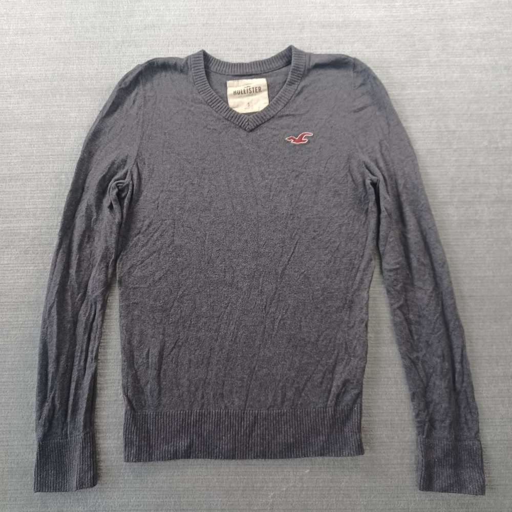 Hollister V Neck Sweater Men S Y2K Retro Gray Muscle Knit Casual Fitted‎ Preppy